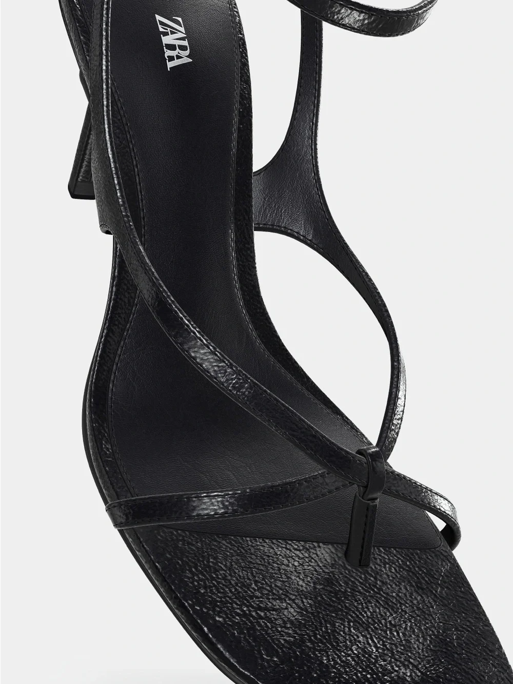 Zara Black Strappy Square-Toe Wrap Heels - Picture 4 of 8